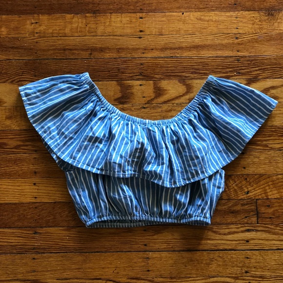 Blue and white off the shoulder top - Picture 1 of 1